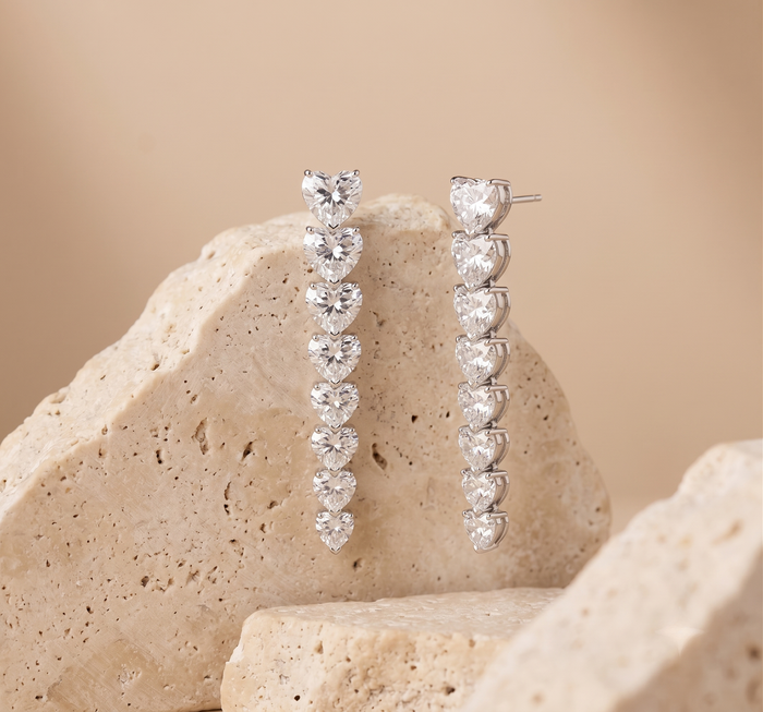 Flawless Heart Diamond Drop Earrings in 14K White Gold