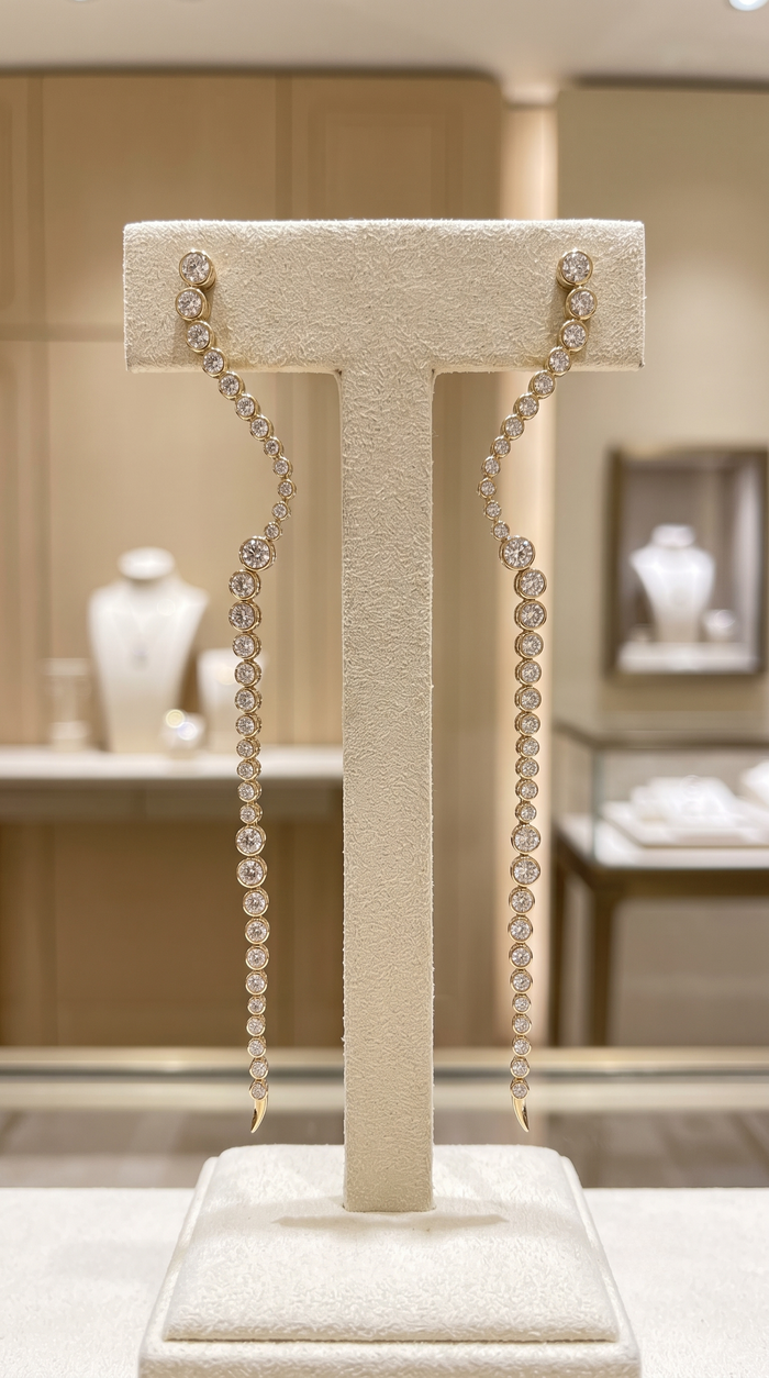 Longevity Round Diamond 14K (or 18k upon request) Yellow Gold Drop Earrings
