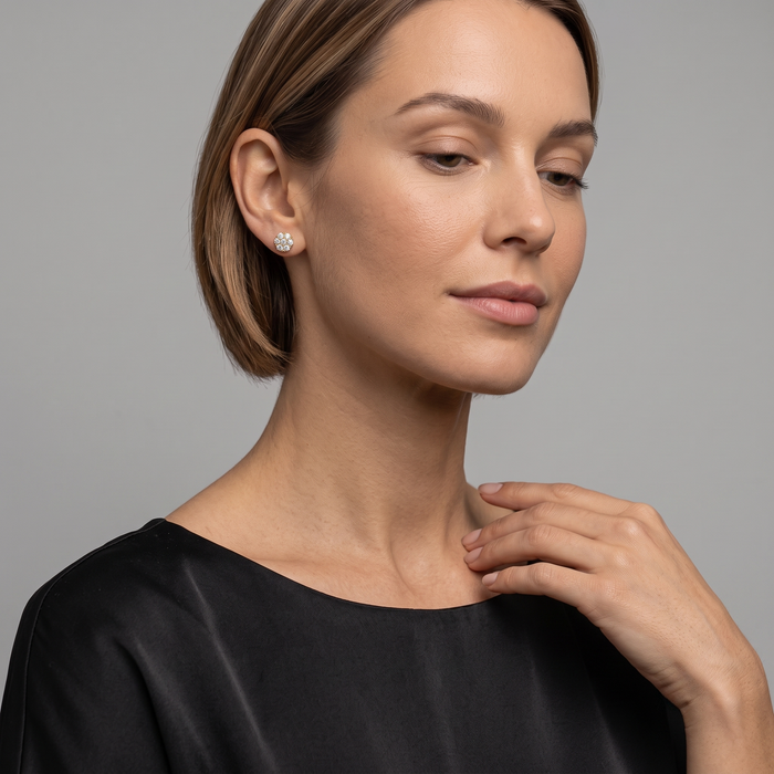 Diamond Flower Cluster Push Back Earrings in 14K Yellow Gold