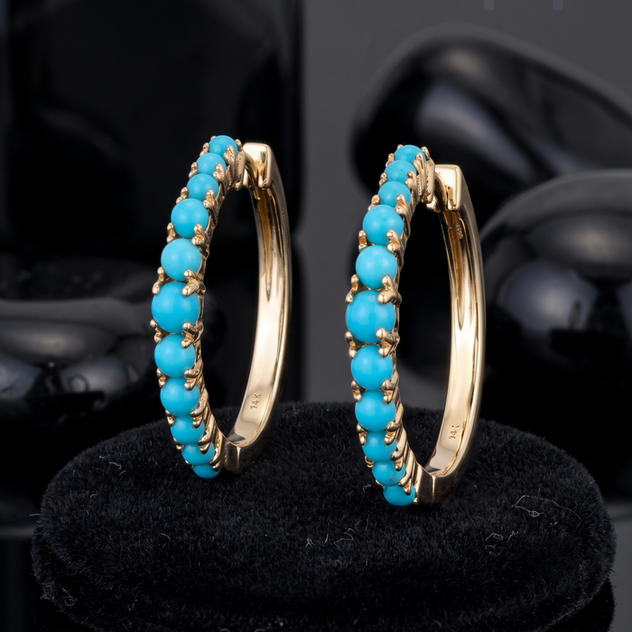 Turquoise Diamond Topaz Hoop Earrings in 14K Yellow Gold