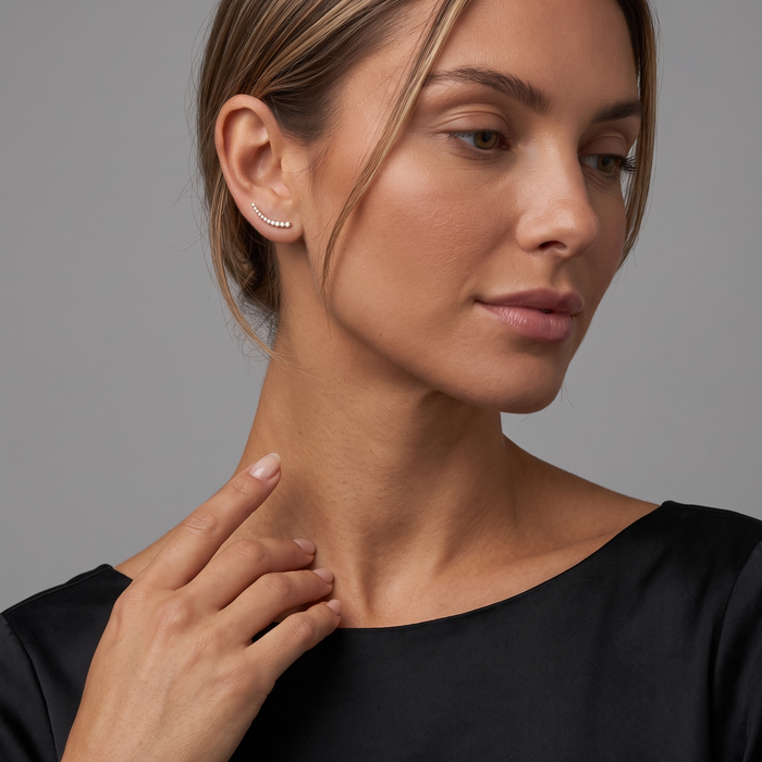 Tapered Diamond Climber Stud Earrings in 18K Gold