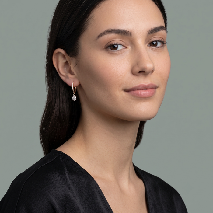 Pave Teardrop Dangle Hoop Earrings in 14K Yellow Gold