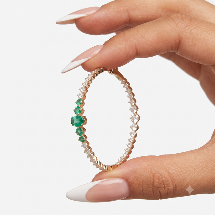 Emerald Eclipse Hoop Earrings in 14K Yellow Gold