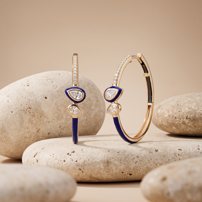 Timeless Pear Shape Diamond Hoop Earrings in 14K Yellow Gold