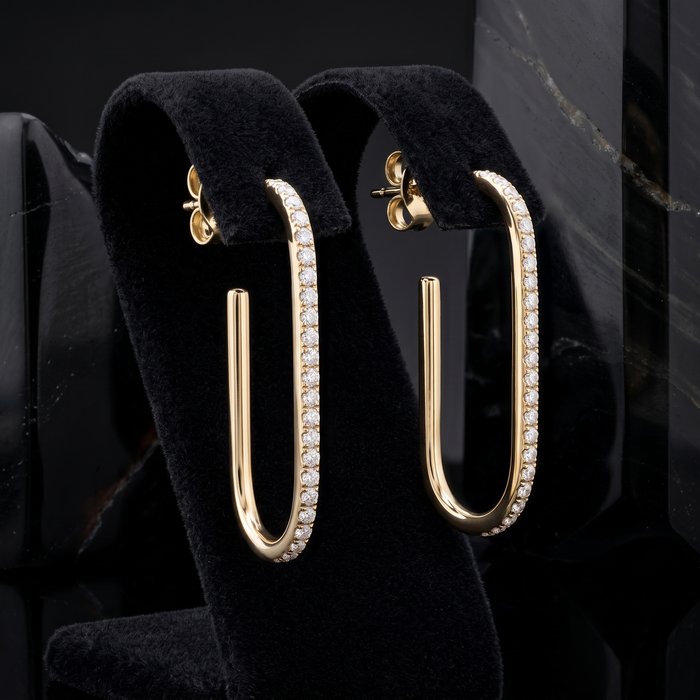 Curve Diamond 14K (or 18k upon request) Yellow Gold Drop Earrings