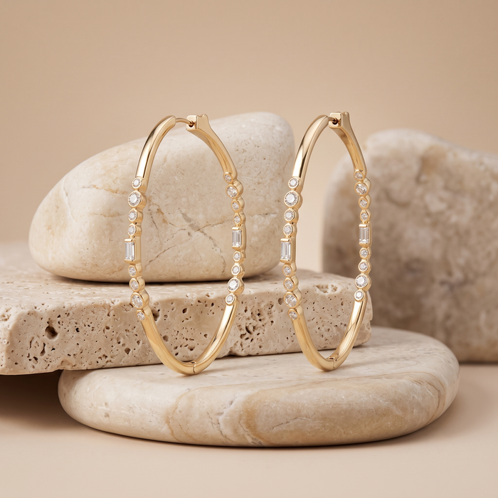 Golden Passion Hoops Diamond Earrings in 14K Yellow Gold