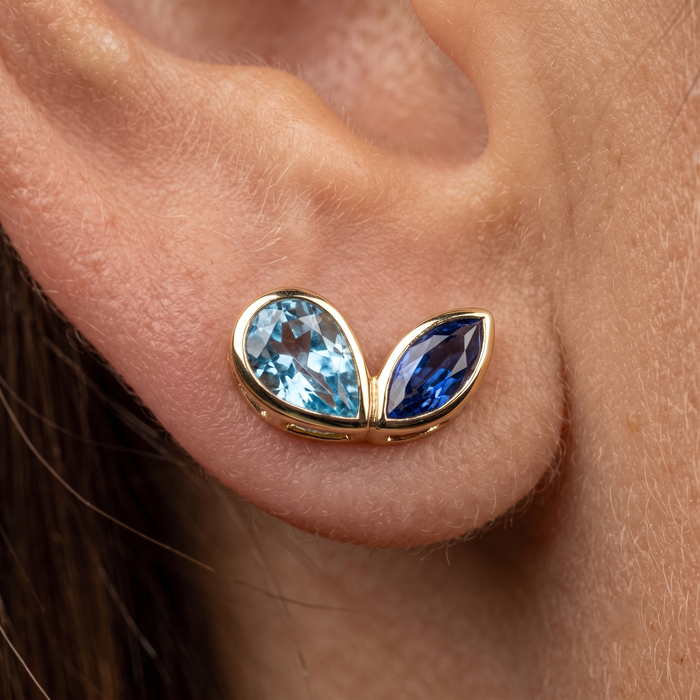 Authentic Topaz Diamond Stud Earrings in 14K Yellow Gold