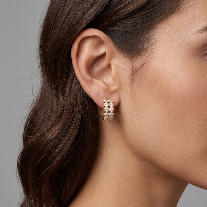 Diamond Pave Chain Link Huggie Earrings in 14K Yellow Gold
