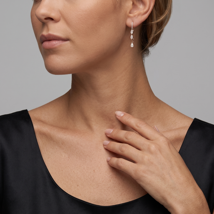 Trio Cut Marquise Pear Diamond Drop Earrings in 14K Gold