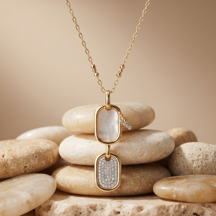 Pearl Charm Pendant Diamond Necklace in 14K Yellow Gold