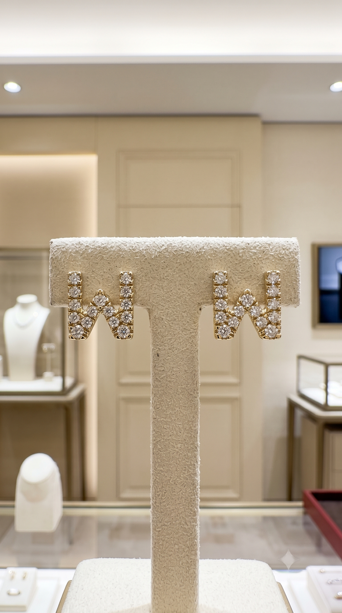 W Initial Diamond Letter Stud Earrings in 14K Yellow Gold