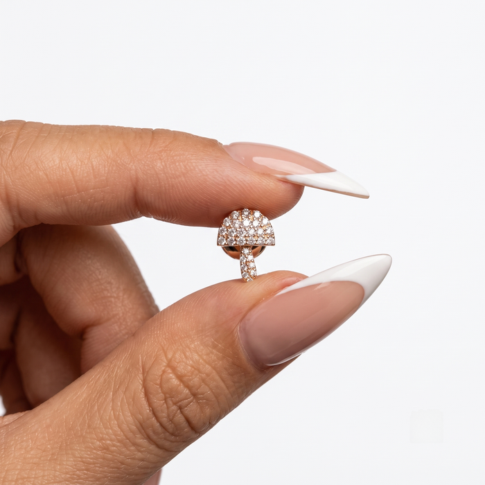 Mushroom Pave Diamond Stud Earrings in 14K Yellow Gold