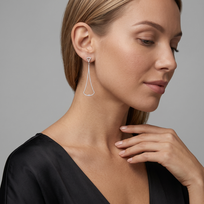 Abstract Diamond Long Drop Earrings in 14K White Gold