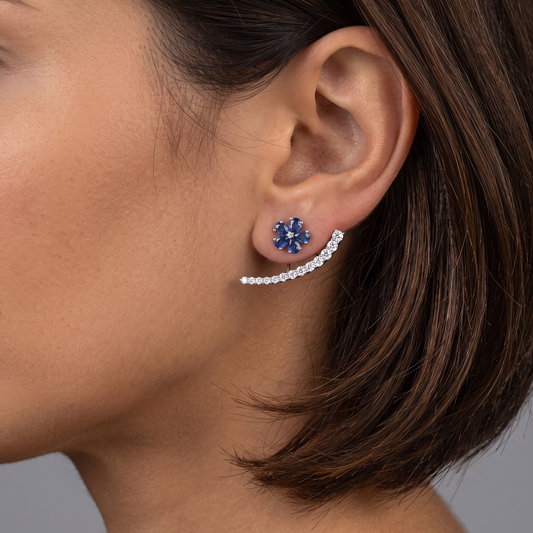 Sapphire Florals Diamond Earrings in 18K White Gold
