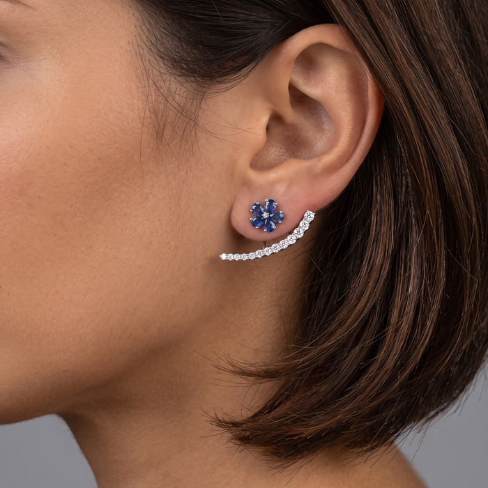Sapphire Florals Diamond Earrings in 18K White Gold