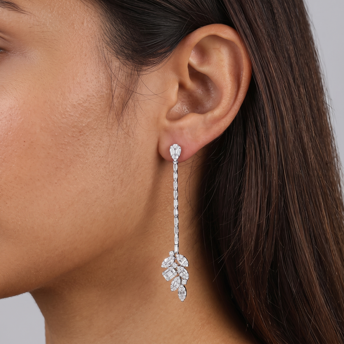 86 Round Baguette Diamonds 18K White Gold Earrings