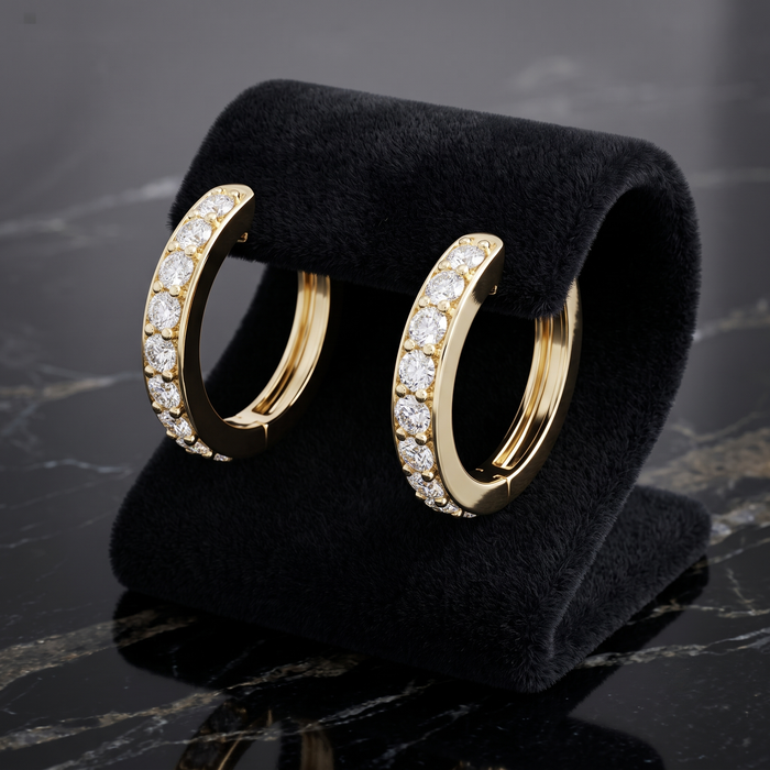 Baguette Round Diamond Hoop Earrings in 18K Gold