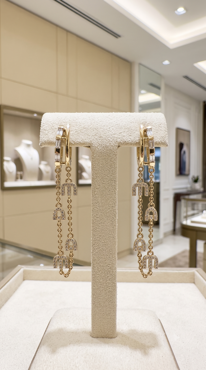 Double Strand Mama Drop Earrings in 14K Yellow Gold