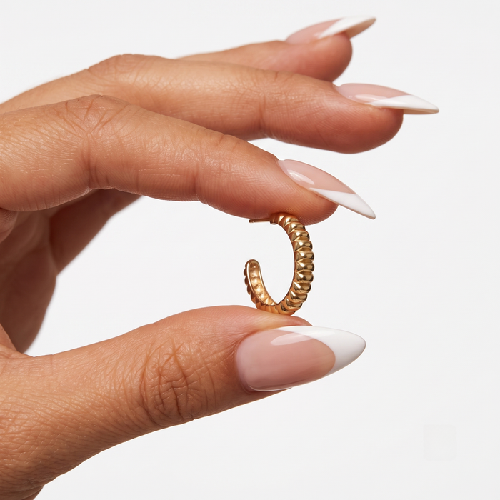 Ribbed Dome Textured Hoop Earrings in 18K Yellow Gold