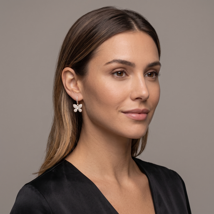 Marquise Center Pave Butterfly Drop Earrings in 14K Yellow Gold