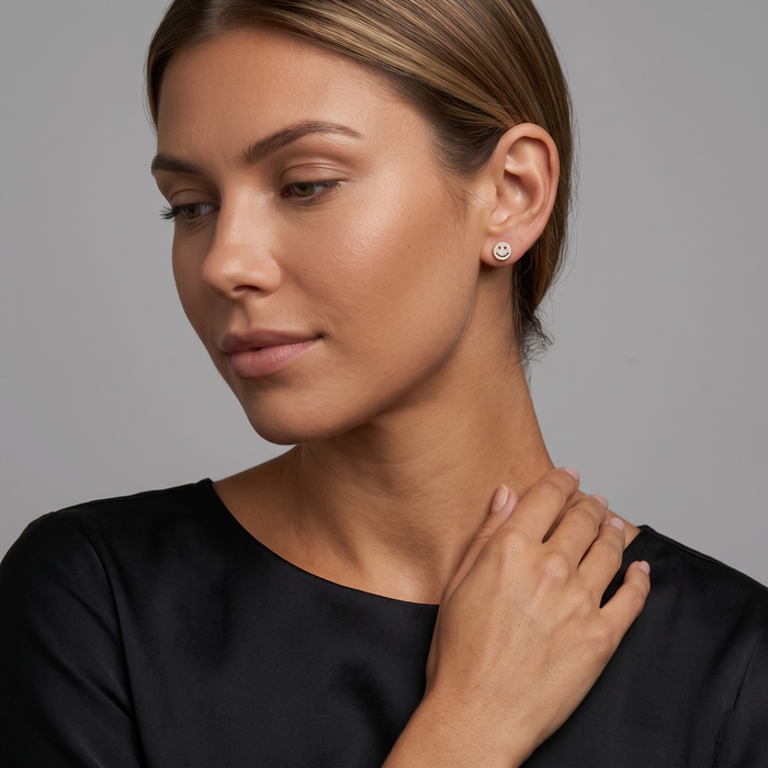 Smiley Face Diamond Stud Earrings in 14K Yellow Gold