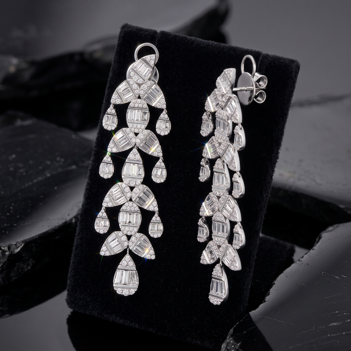 Chandelier Diamond Drop Earrings in 18K White Gold