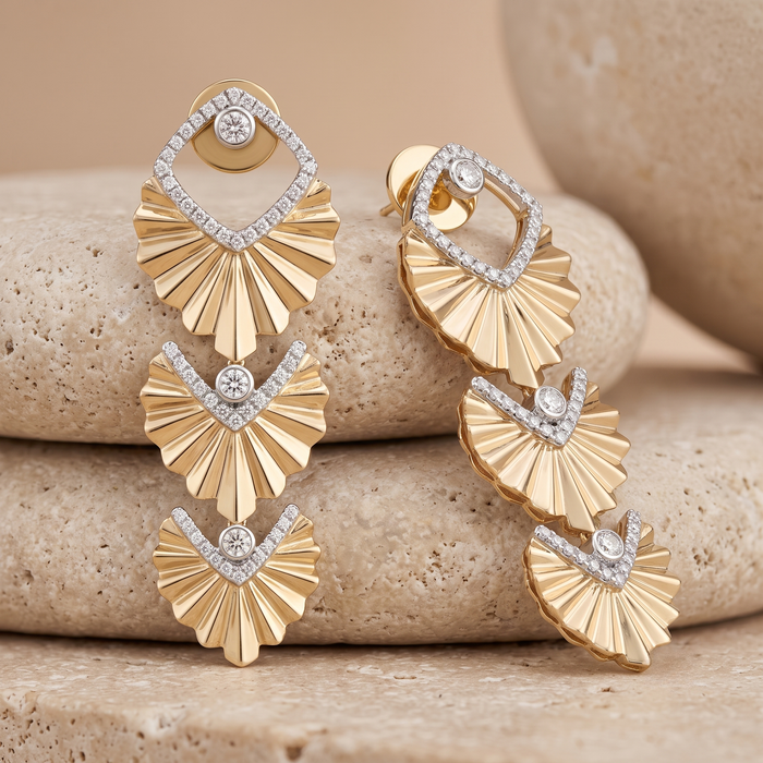 Radiant Cascade Diamond Statement Earrings in 14K Yellow Gold