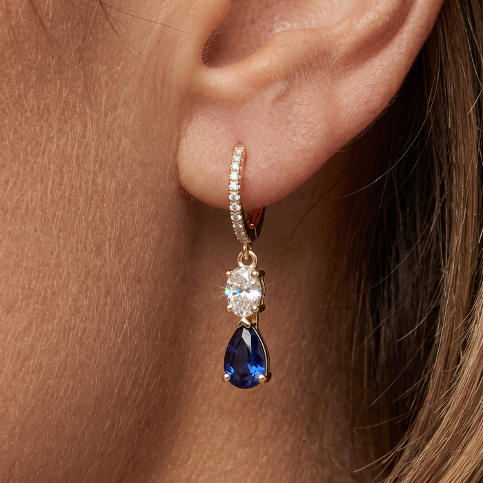 Midnight Sapphire Drop Earrings in 14K Yellow Gold