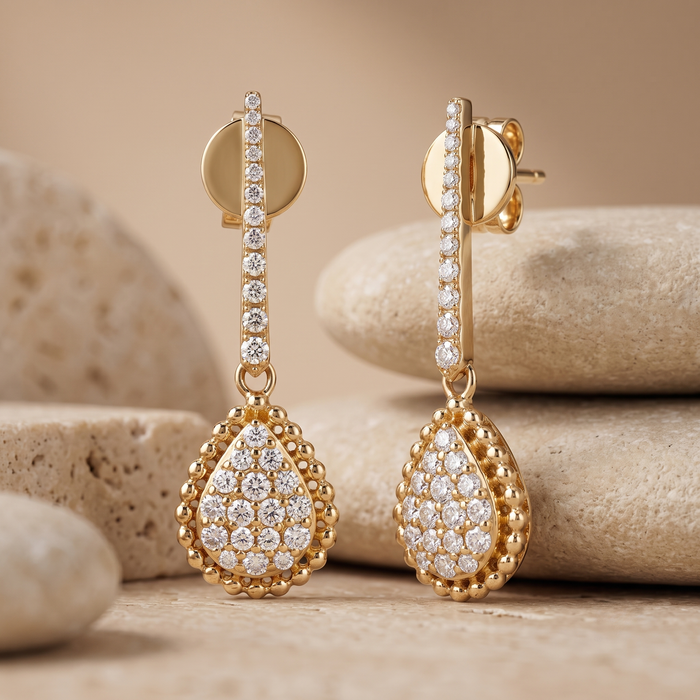 Teardrop Pave Dangle Diamond Earrings in 14K Yellow Gold