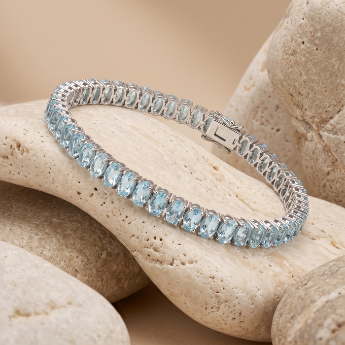Aquamarine 14K White Gold Tennis Bracelet