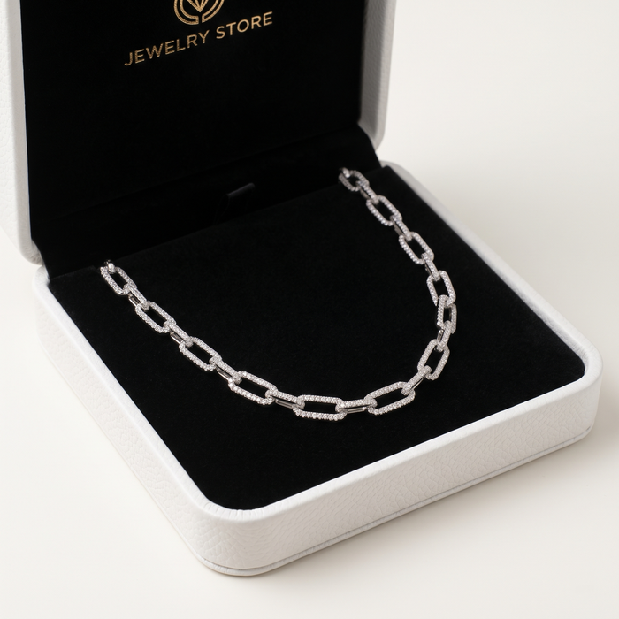 Long Chain Diamond 14K (or 18k upon request) Yellow Gold Link Necklace