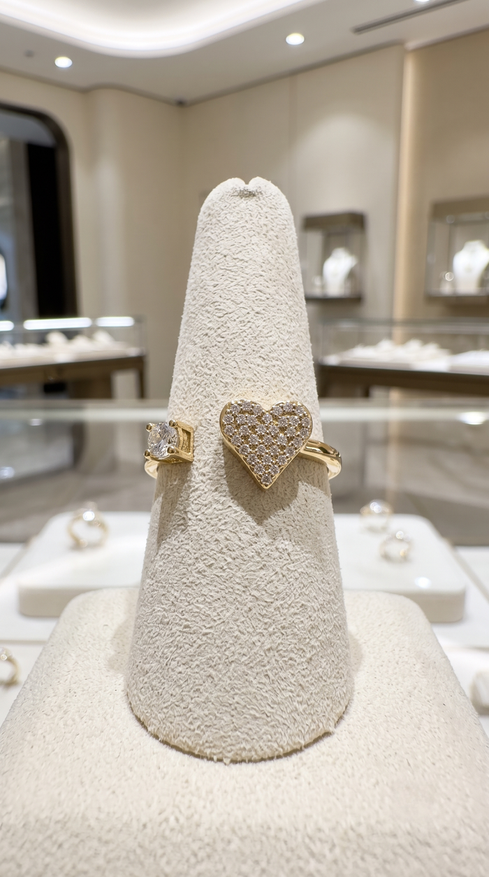 Open Heart Diamond Cuff Ring in 14K Yellow Gold