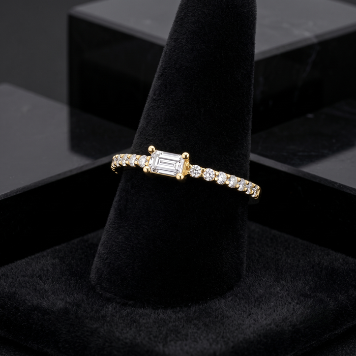 Radiant Grace Emerald Cut Diamond Ring in 14K Yellow Gold