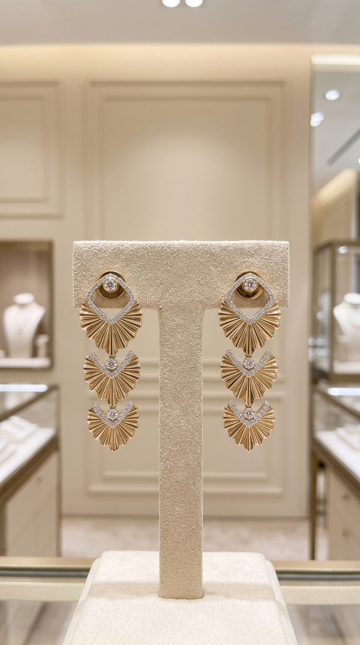 Radiant Cascade Diamond Statement Earrings in 14K Yellow Gold