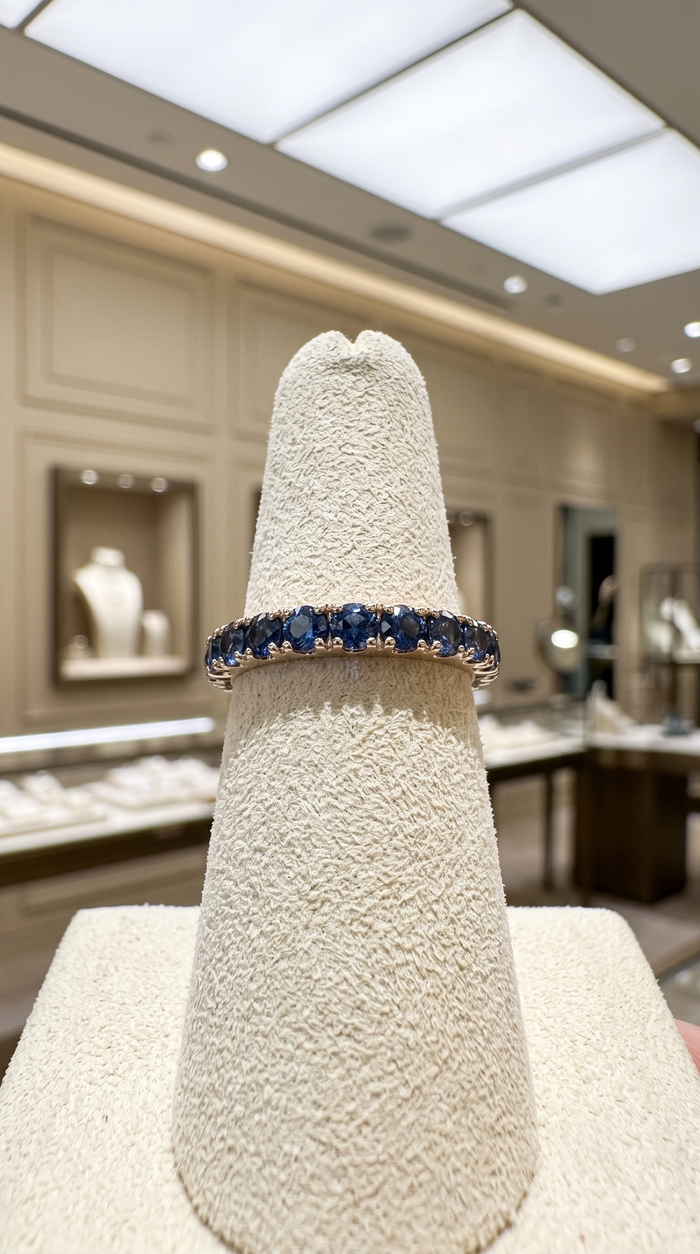 Beautifully Shades Blue Sapphire 14K Diamond Band Ring