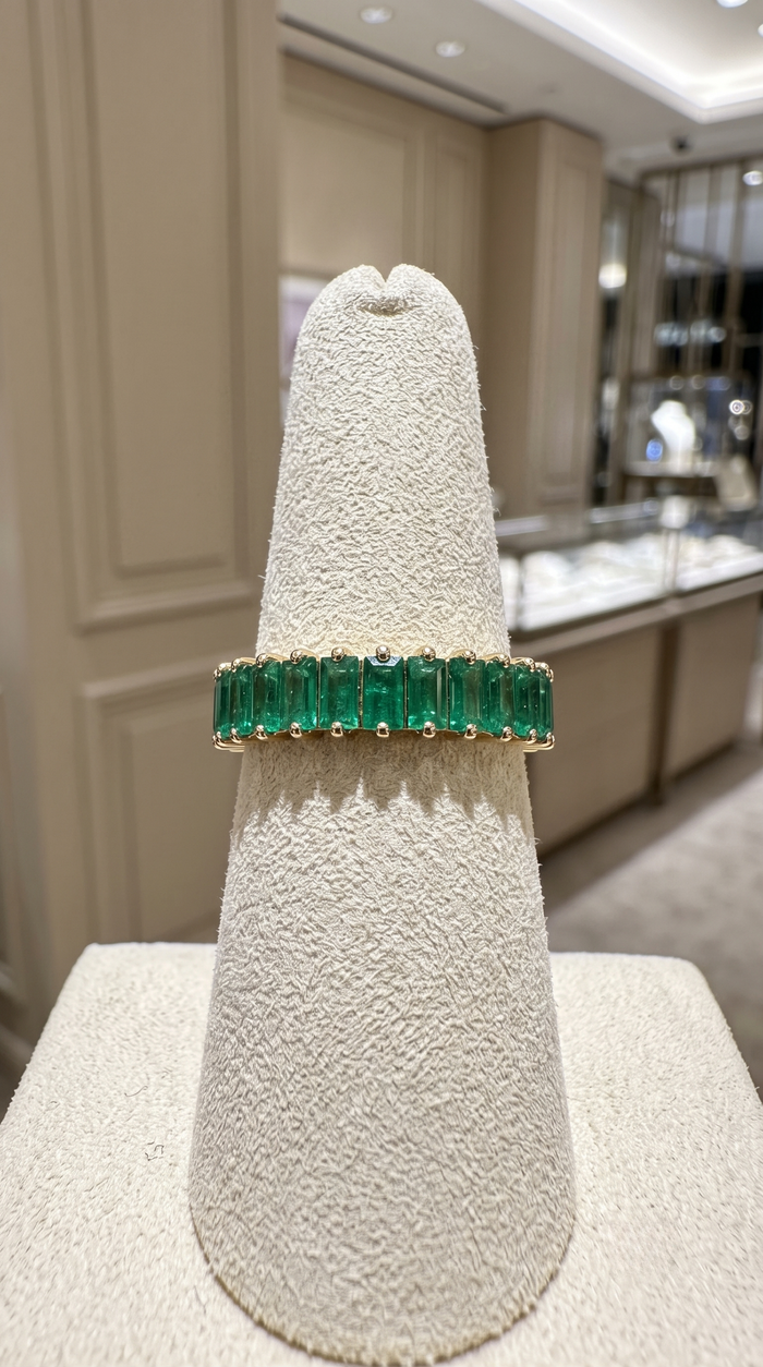 Emerald Baguette 14K Gold Half Eternity Band Ring
