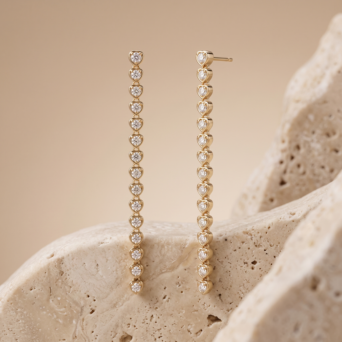 Infinity Line 14K (or 18k upon request) Yellow Gold Heart Diamond Drop Earrings