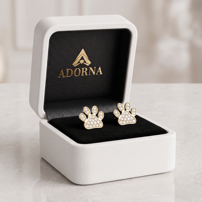 Pave Diamond Paw Stud Earrings in 14K Yellow Gold