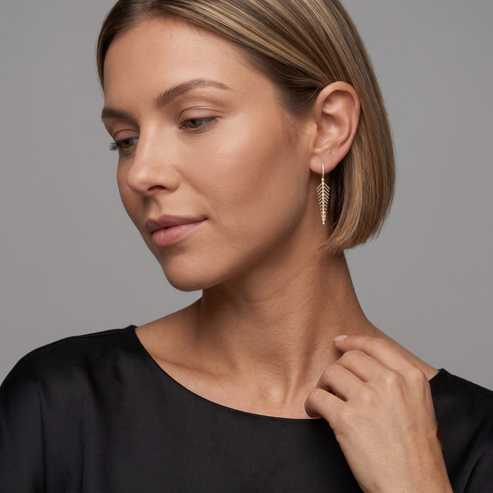 Diamond Spine Drop Statement Earrings in 14K Yellow Gold