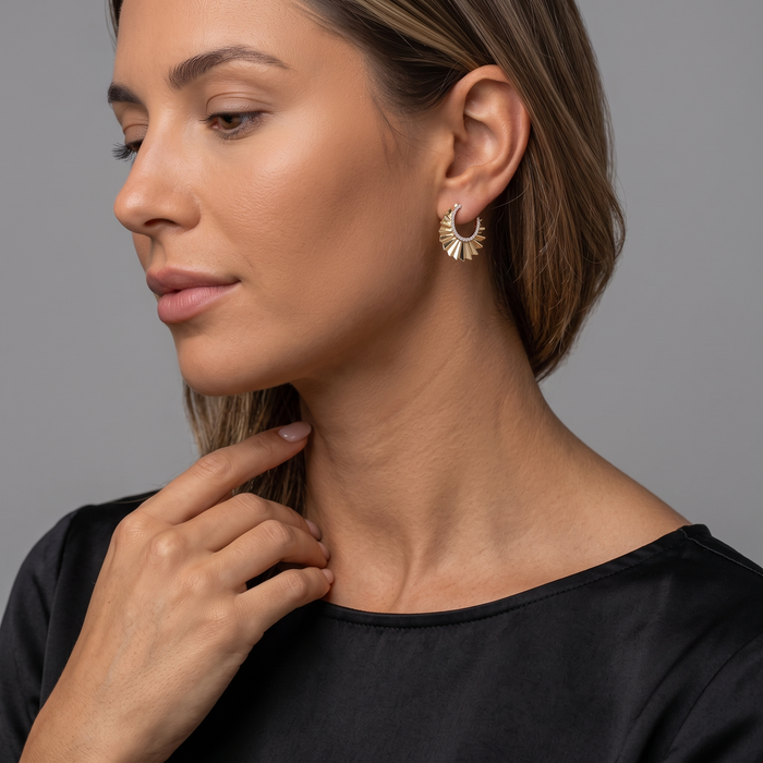 Emerald Heart Charm Hoop Earrings in 14K Yellow Gold