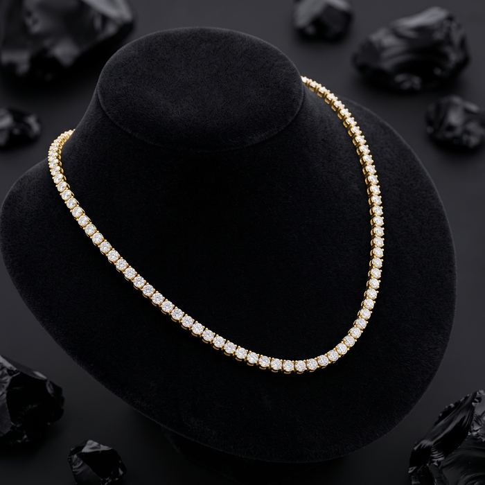 Three Prong Diamond Tennis Necklace in 14K Gold
