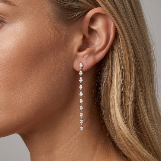 Pear Cut Linear Drop Earrings in 14K Yellow Gold