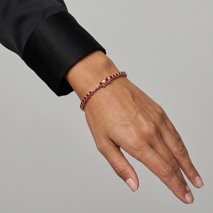 Crimson Ruby 14K Yellow Gold Tennis Bracelet