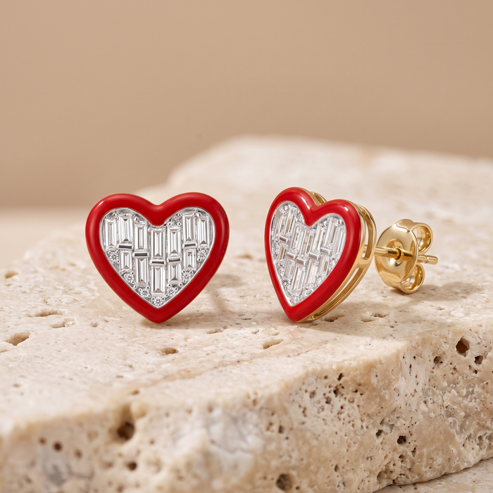 Period Charm Baguette Diamond Stud Earrings in 14K Yellow Gold