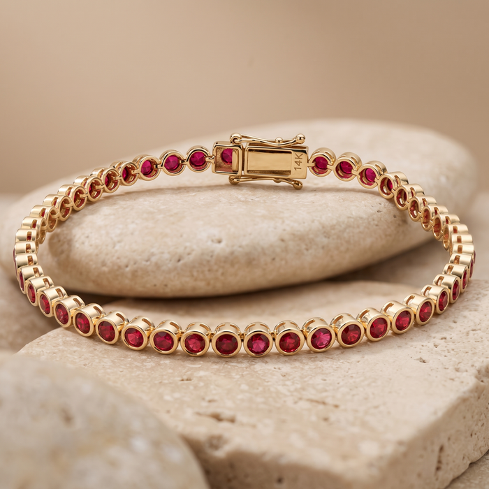 Crimson Ruby 14K Yellow Gold Tennis Bracelet
