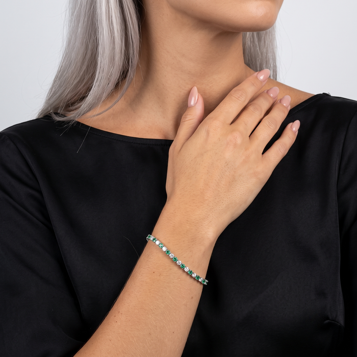 Green Emerald & Diamond 14K Gold Tennis Bracelet