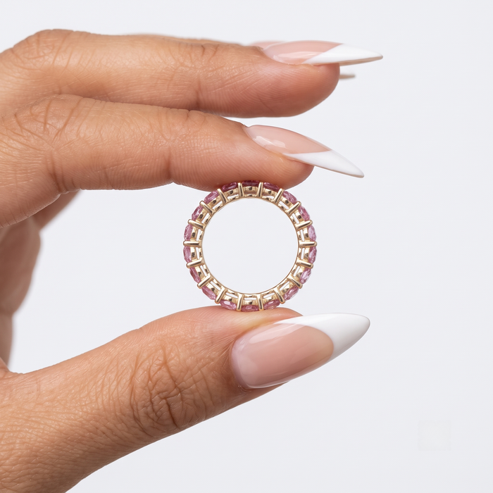 Delicate Pink Sapphire Eternity Band 14K Gold Ring