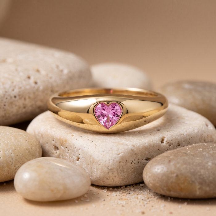 Heart-Cut Pink Sapphire 14K Yellow Gold Band Ring