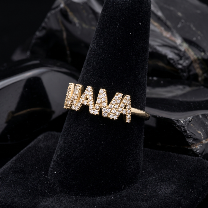 Diamond Encrusted Mama Ring in 14K Yellow Gold