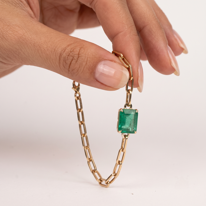 Emerald-Cut Emerald Chain Bracelet in 14K Yellow Gold